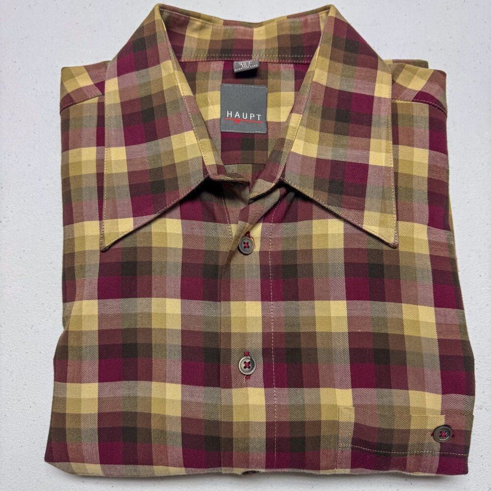 Haupt Shirt Mens 16.5‎ 42 L Red Plaid Modern Fit LS Business Casual Office Work